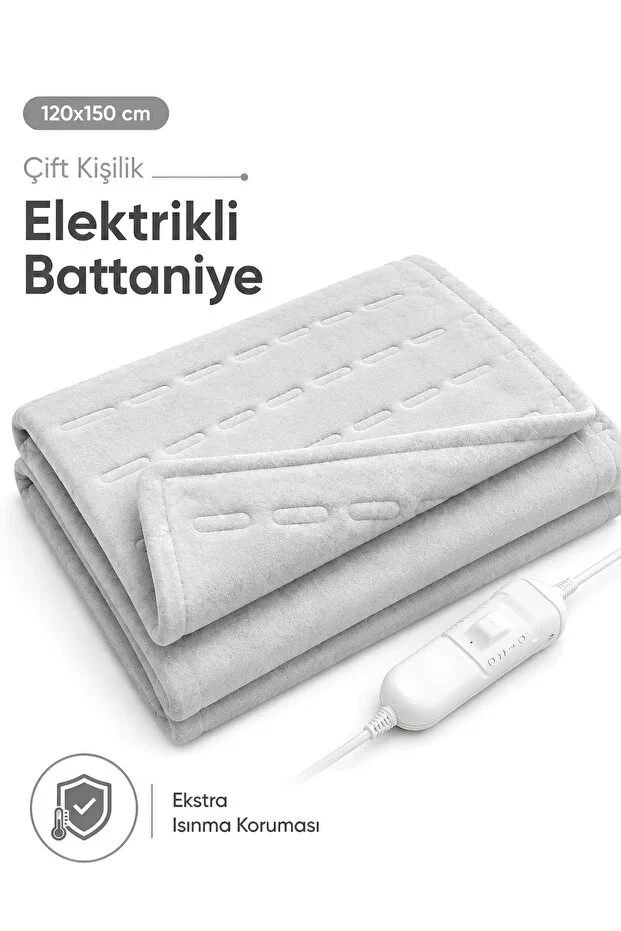 OMAK Çift Kişilik Elektrikli Battaniye Tam Güvenlikli Dayanıklı Çift Kademeli Termostatlı Elektrikli Yatak Isıtıcı 
